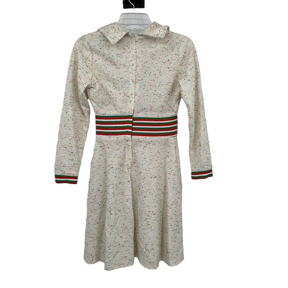 Vintage 70's V Neck Knit Fortrel Polyester Confetti‎ Striped Knit Midi Dress - Picture 2 of 5